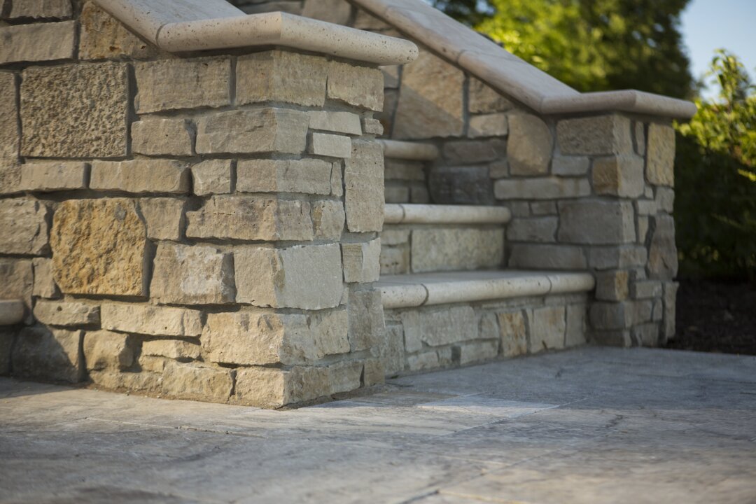 Stone steps and railing outdoors