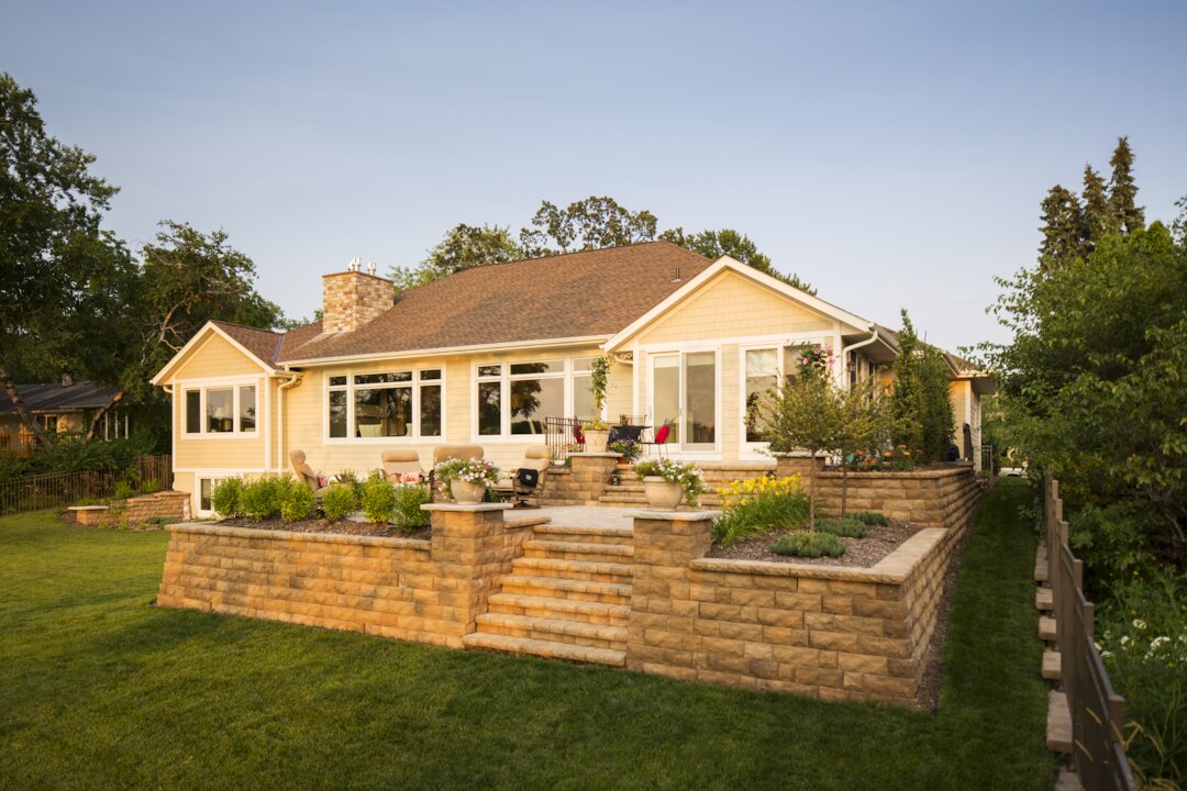 Modern house with landscaped patio and garden