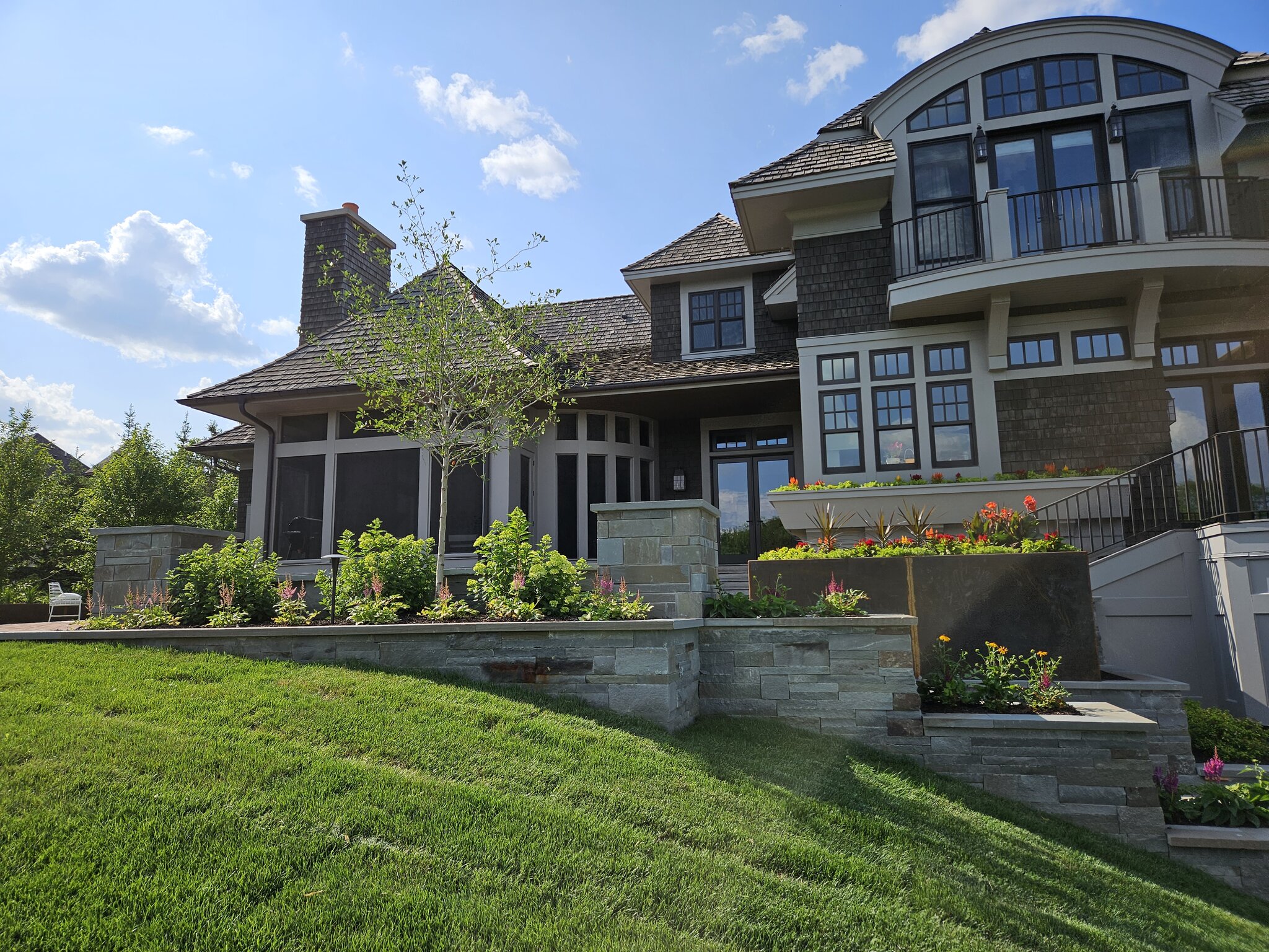 Modern suburban house with landscaped garden