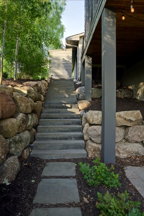 Stone steps leading to a house entrance