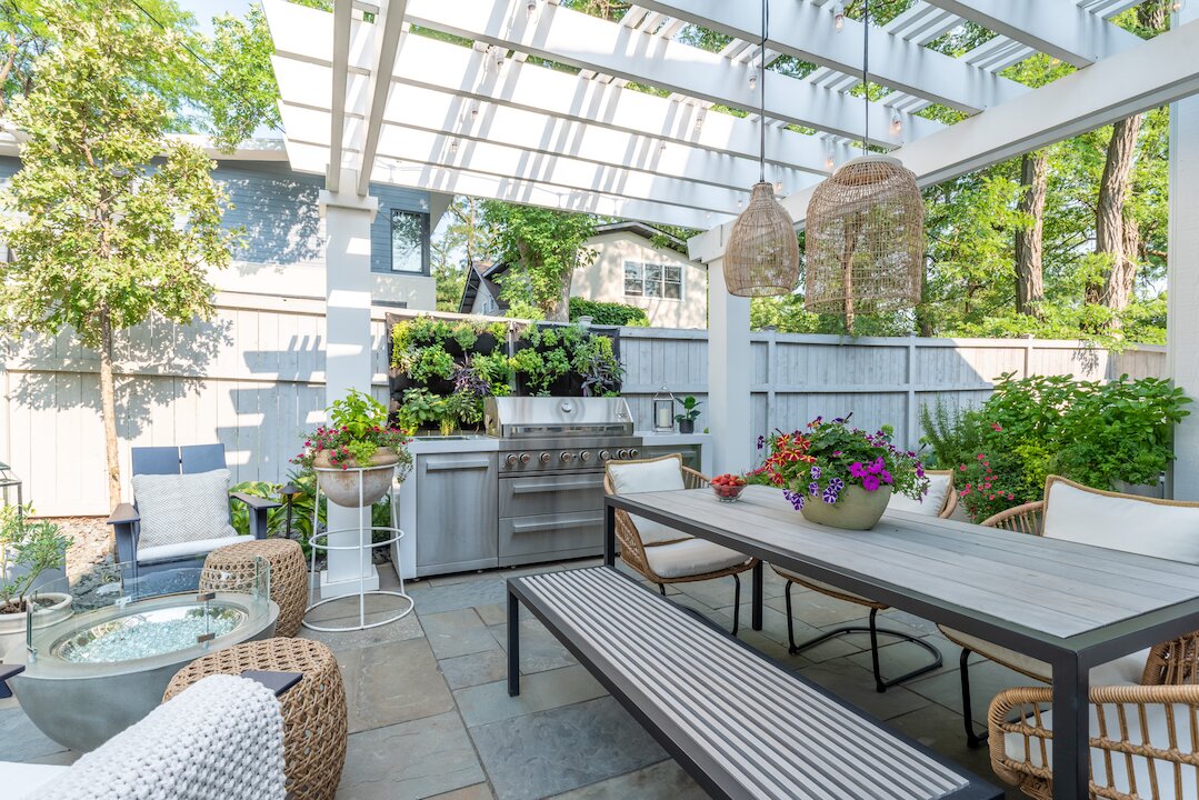Outdoor patio with seating and plants
