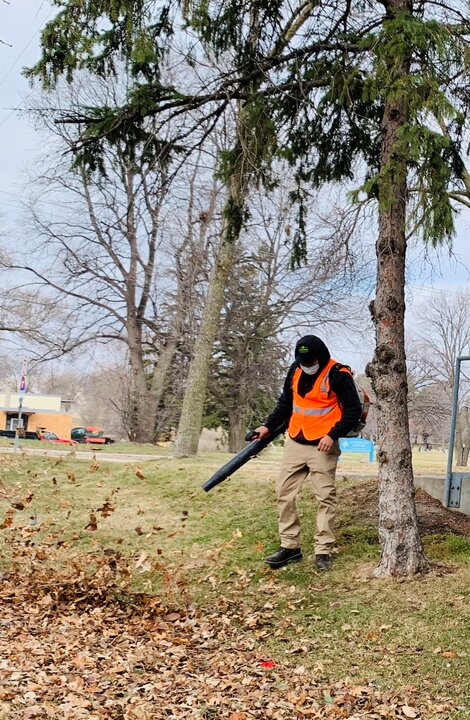 Person using leaf blower in park