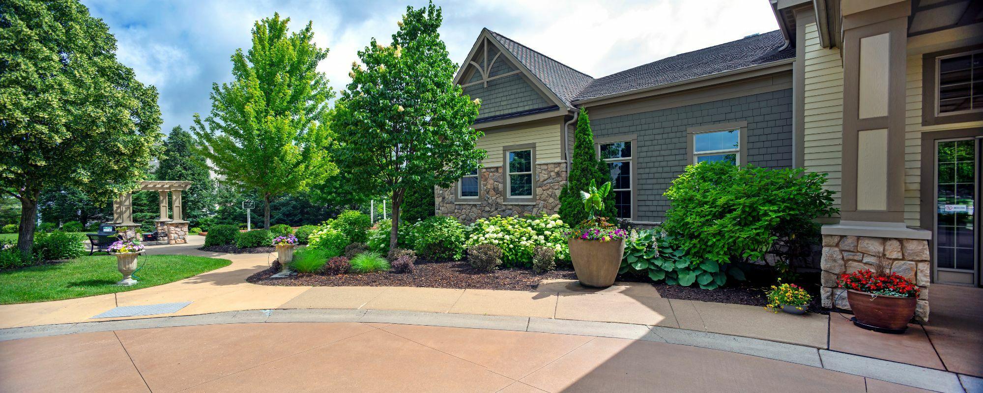 Beautiful garden outside modern house