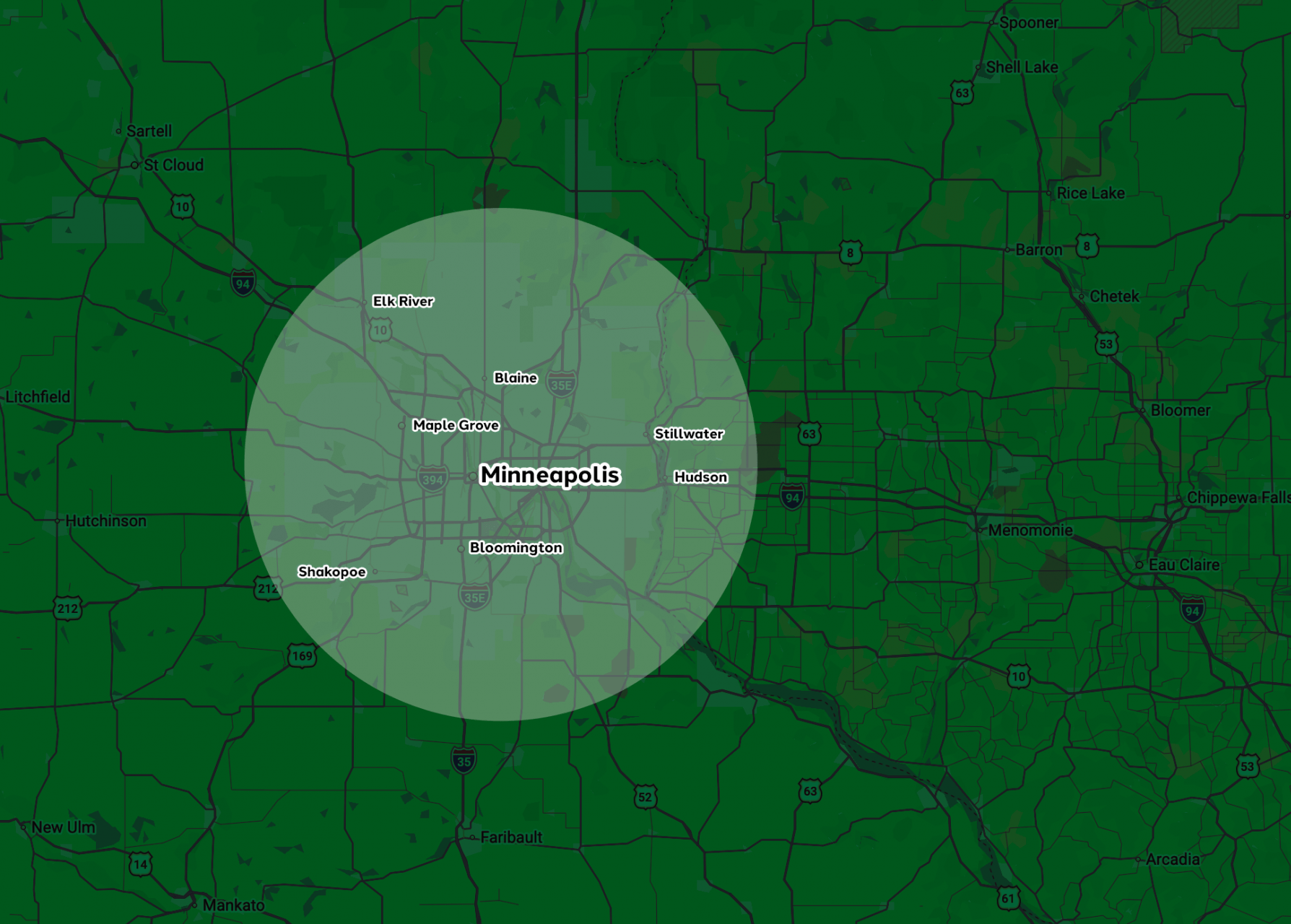 Map highlighting Minneapolis and surrounding cities.