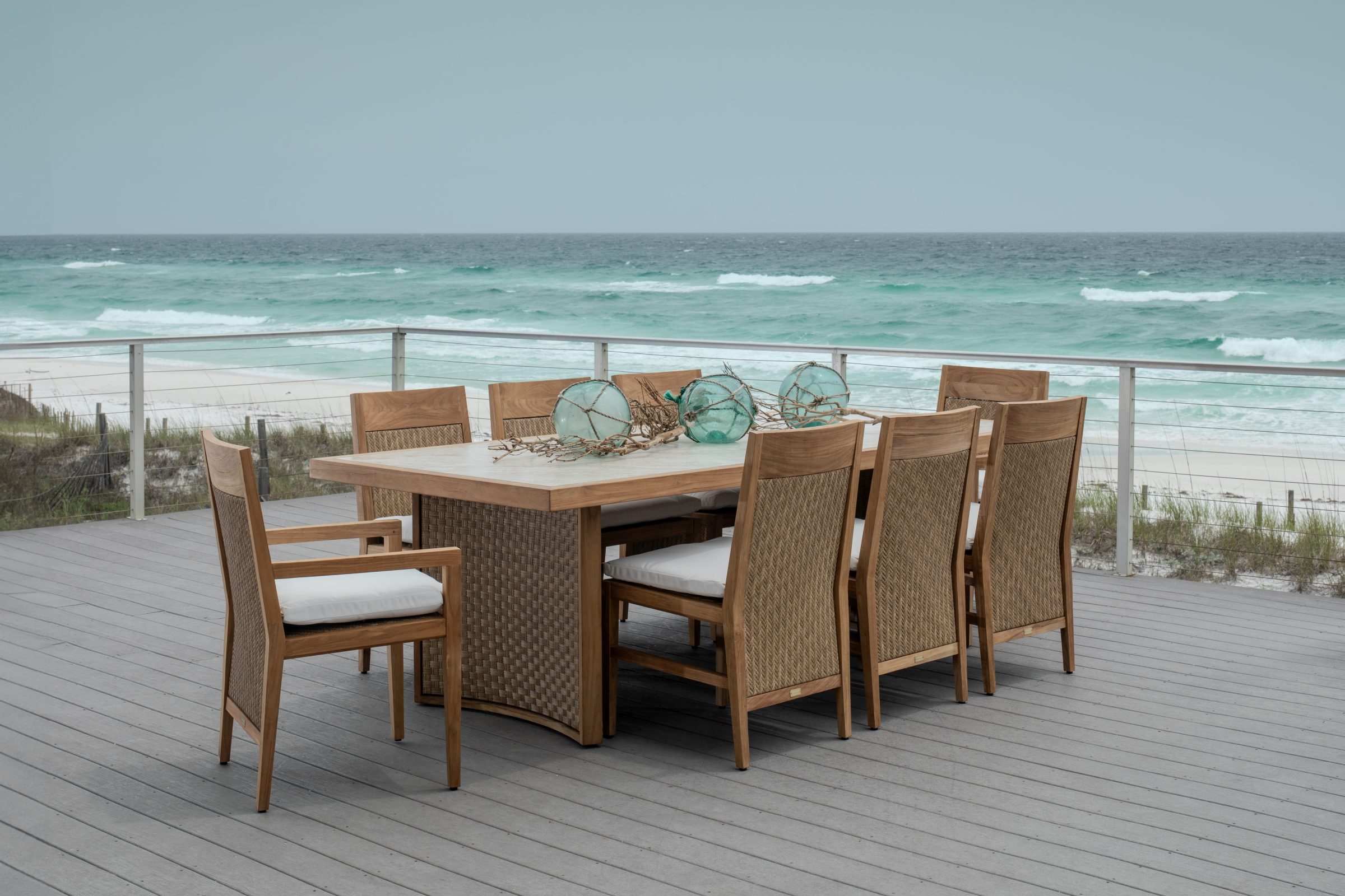Outdoor dining table overlooking ocean view