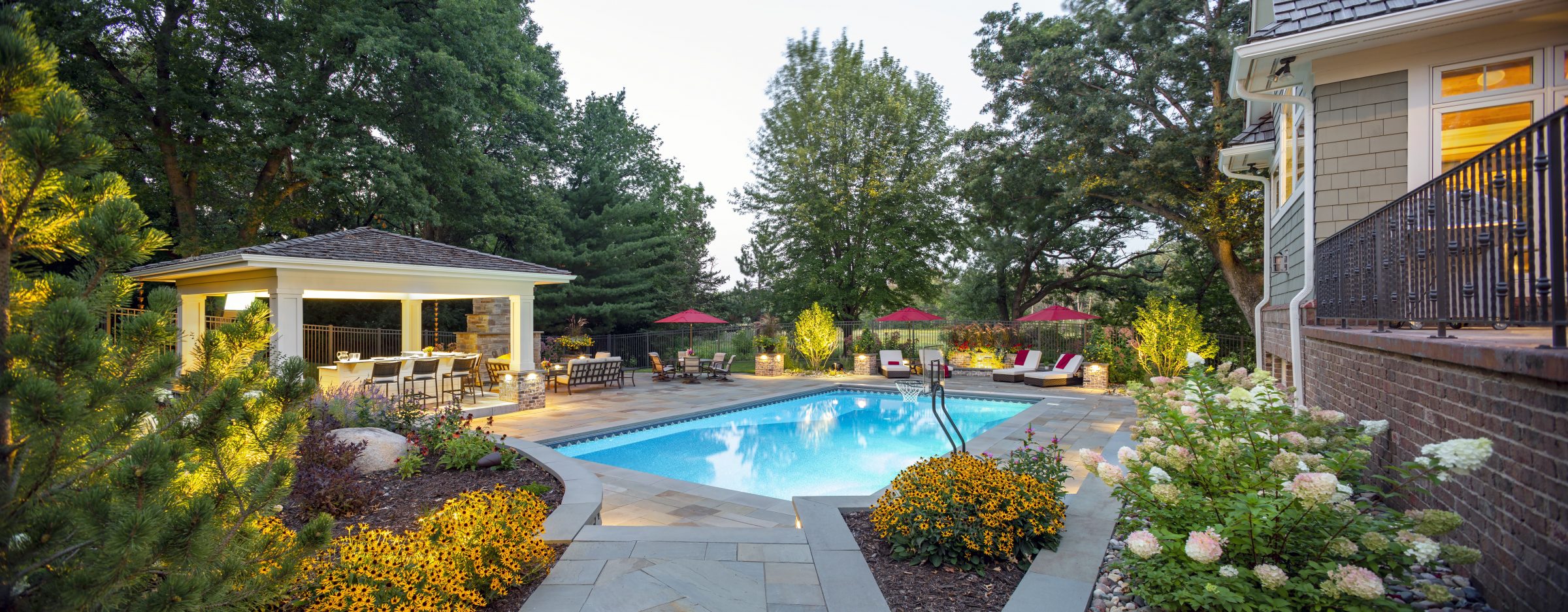 Luxurious backyard with pool and garden