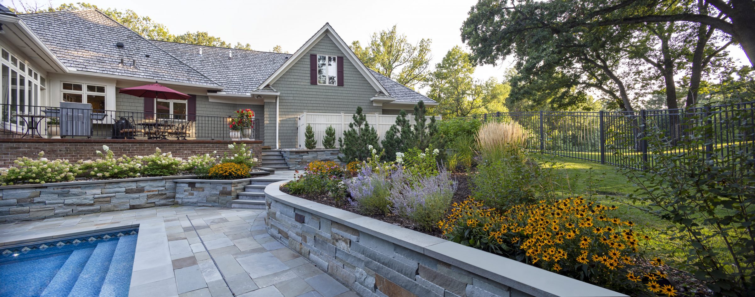 Beautiful backyard with garden and pool